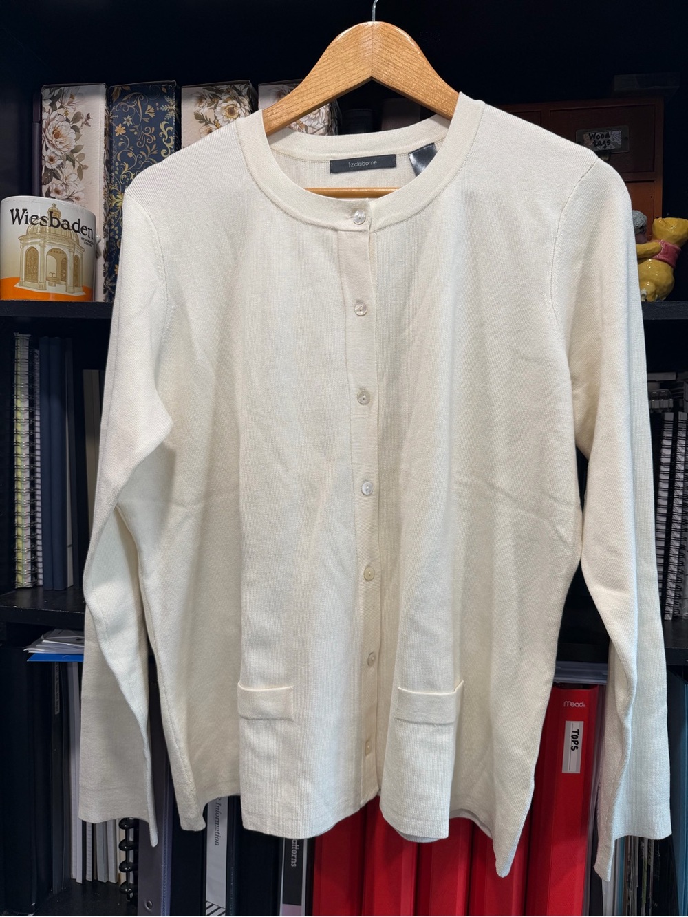 Liz Claiborne Cream Button-Front Women's Cardigan